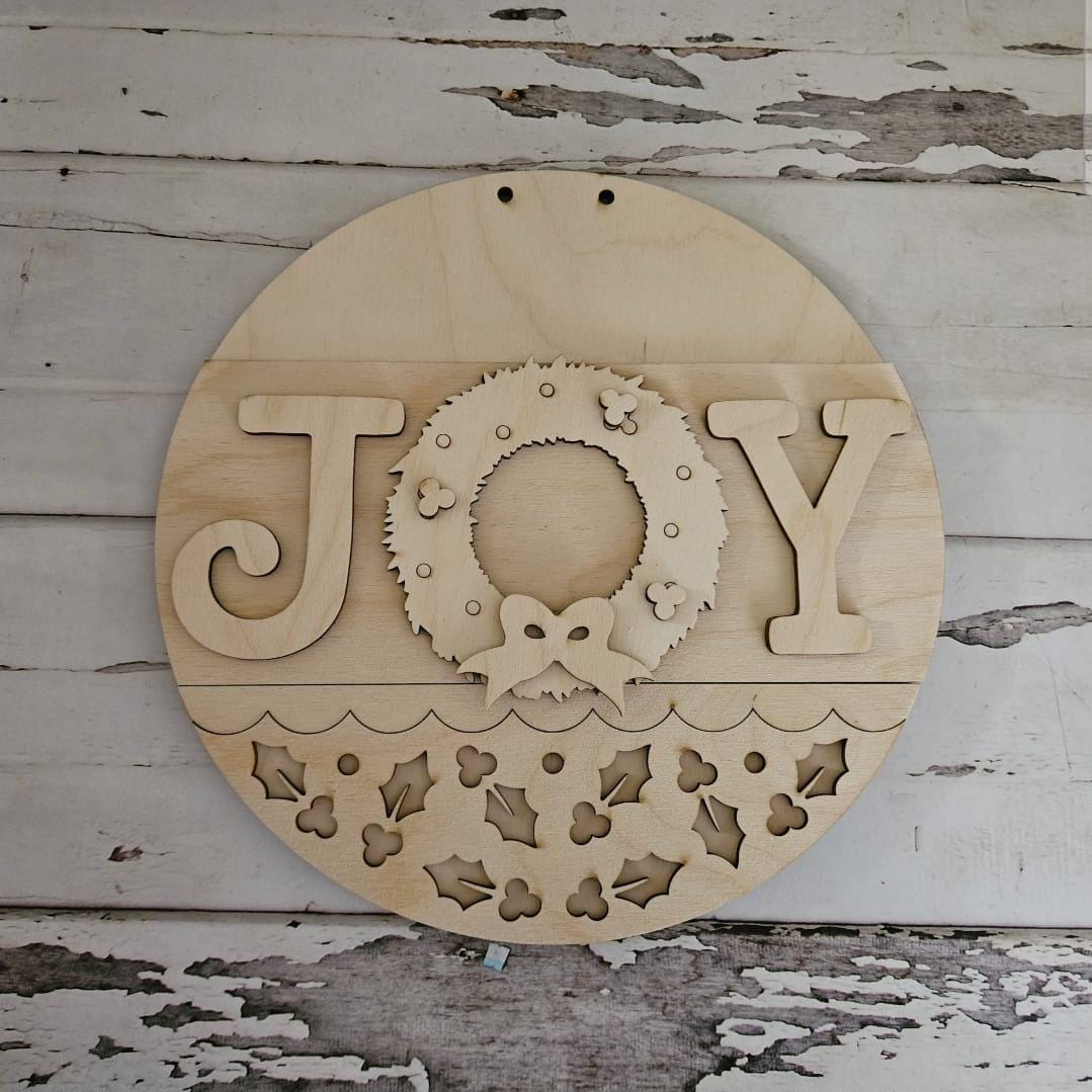 DIY Christmas Door Hanger Kit | Unfinished Wood, 'Joy' Wreath