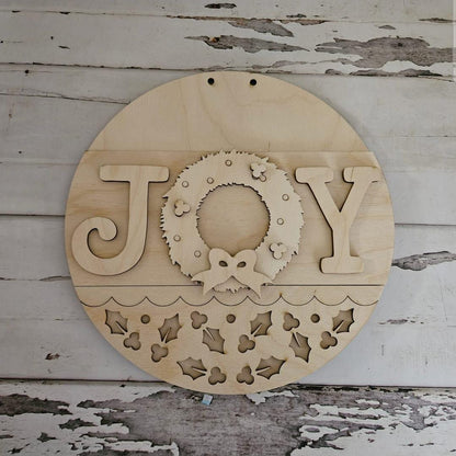 DIY Christmas Door Hanger Kit | Unfinished Wood, 'Joy' Wreath
