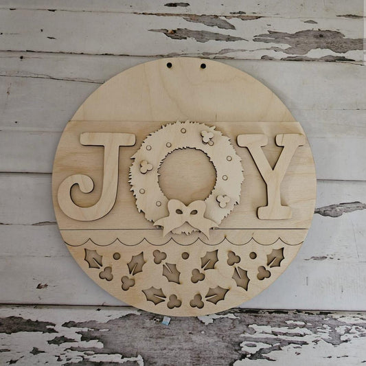 DIY Christmas Door Hanger Kit | Unfinished Wood, 'Joy' Wreath