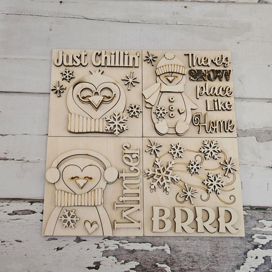 DIY Winter Penguin Sign - Unfinished Birch Wood Decor