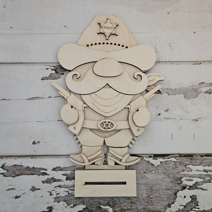 DIY Sheriff Shelf Sitter Kit – Unpainted Western Decor (8.27x5.5 in)