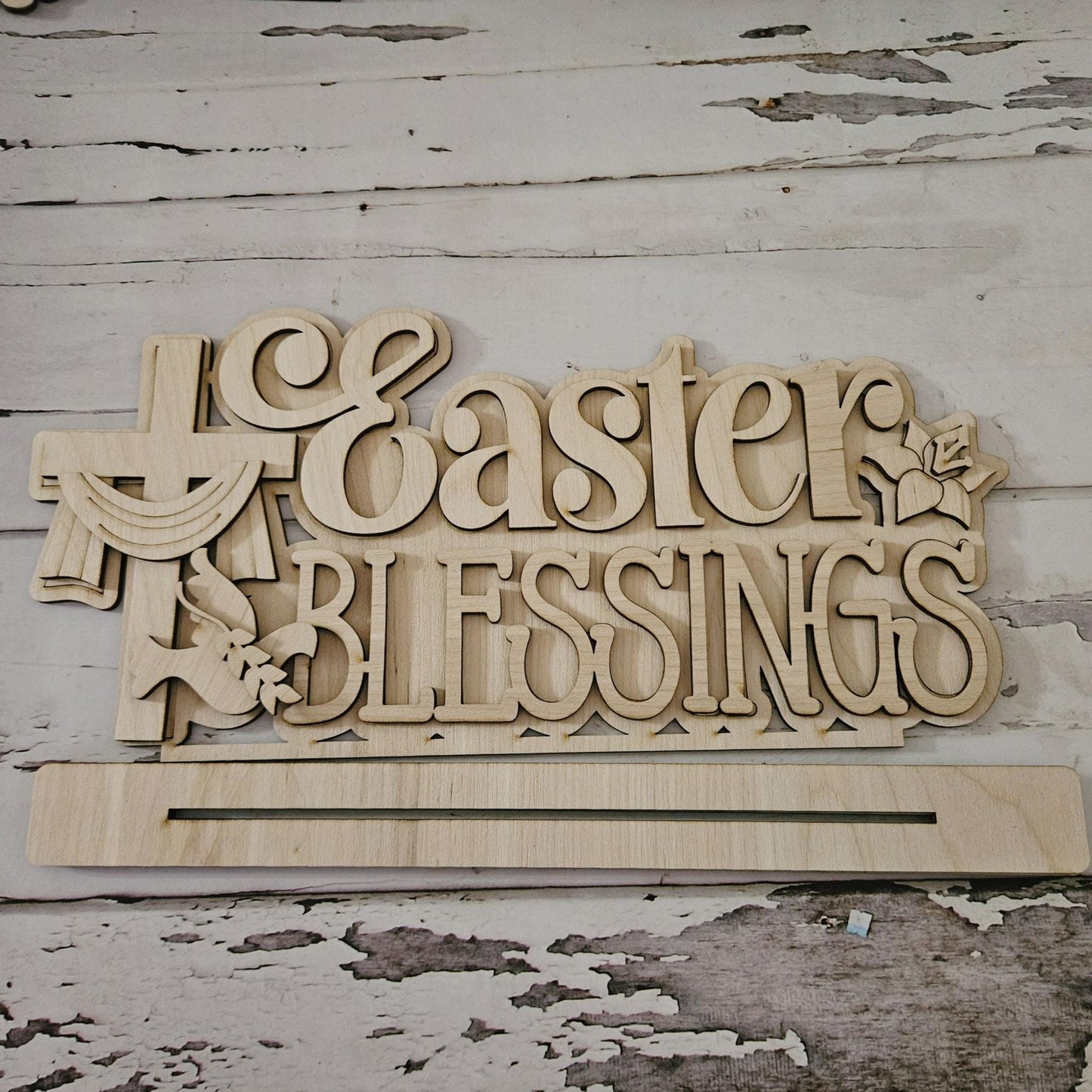 DIY Easter shelf sitter - DIY Spring shelf sitter blank - Make your own Easter decor - DIY Easter tiered tray decor - Easter wood blanks