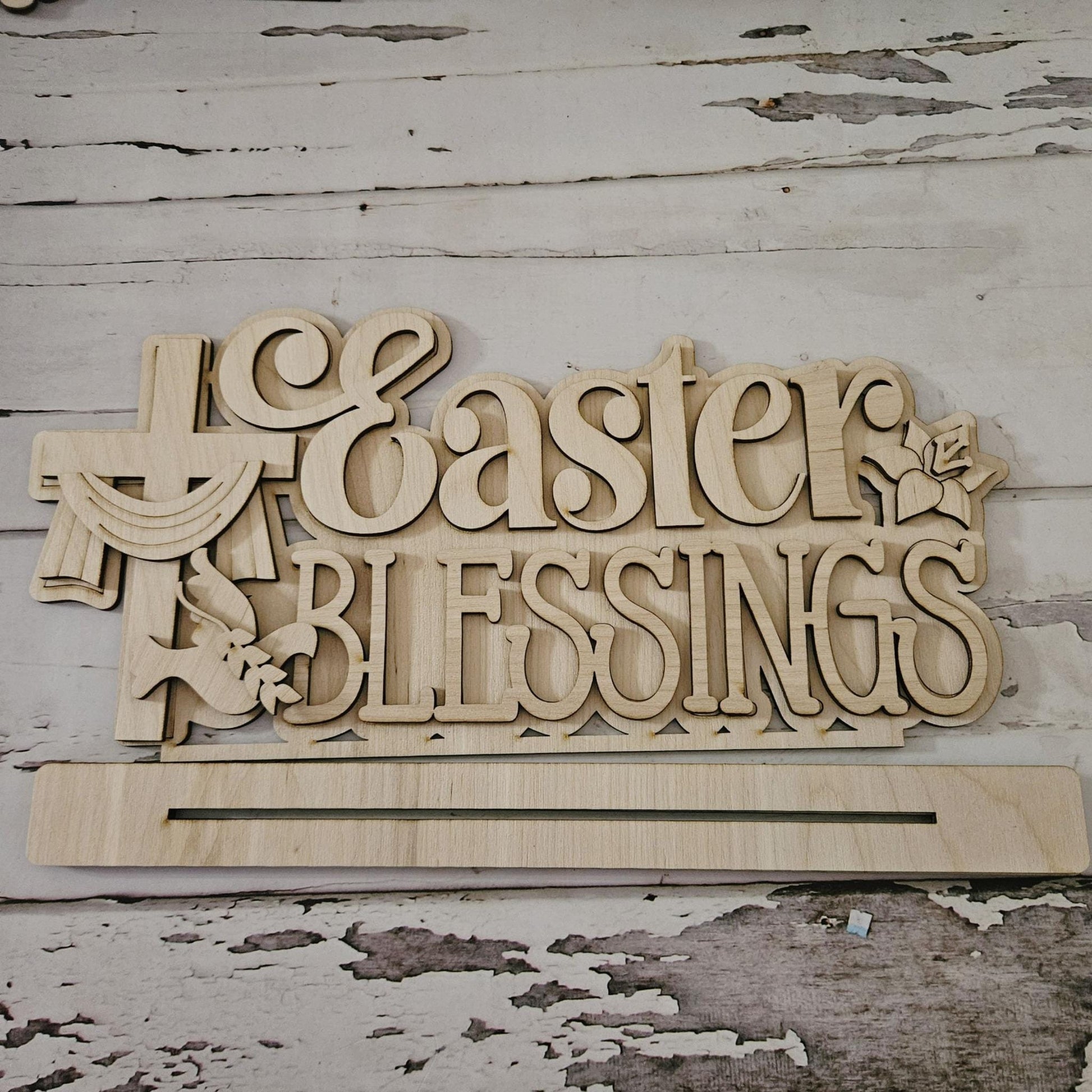 DIY Easter shelf sitter - DIY Spring shelf sitter blank - Make your own Easter decor - DIY Easter tiered tray decor - Easter wood blanks