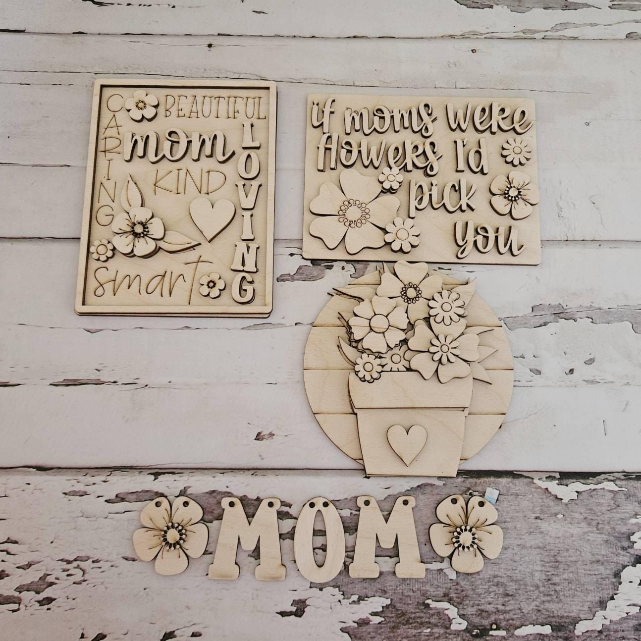 Mother's Day Tiered Tray Bundle DIY Blank - Mom Tiered Tray Decor - Wood Craft Kit - Do It Yourself - DIY Craft Kit - Mother Decor DIY
