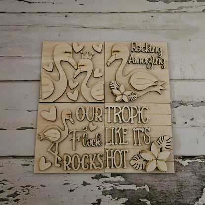 DIY Summer Wood Sign Kit - Flamingo Tiered Tray Decor