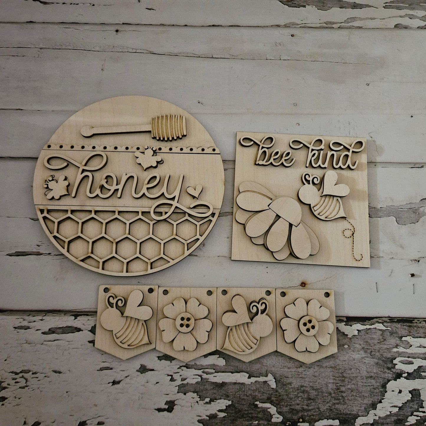Bee Tiered Tray Decor DIY Kit – Honeycomb Wood Craft