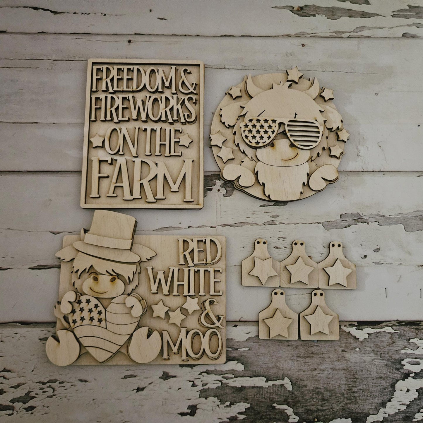 4th of July Tiered Tray DIY Decor, Patriotic Wood Craft Kit