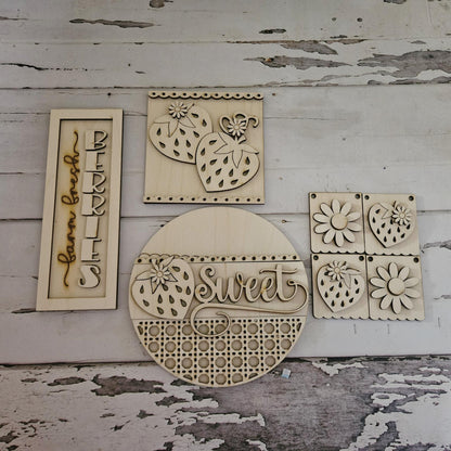 Strawberry Tiered Tray DIY Kit, Summer Fruit Signs Wood Blank