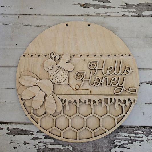 Summer honey bee door hanger blank | Bee blank door hanger | DIY Summer Door Hanger Kit | Summer | wood blank | Bee decor | Door Hanger - LaserOnTheHill
