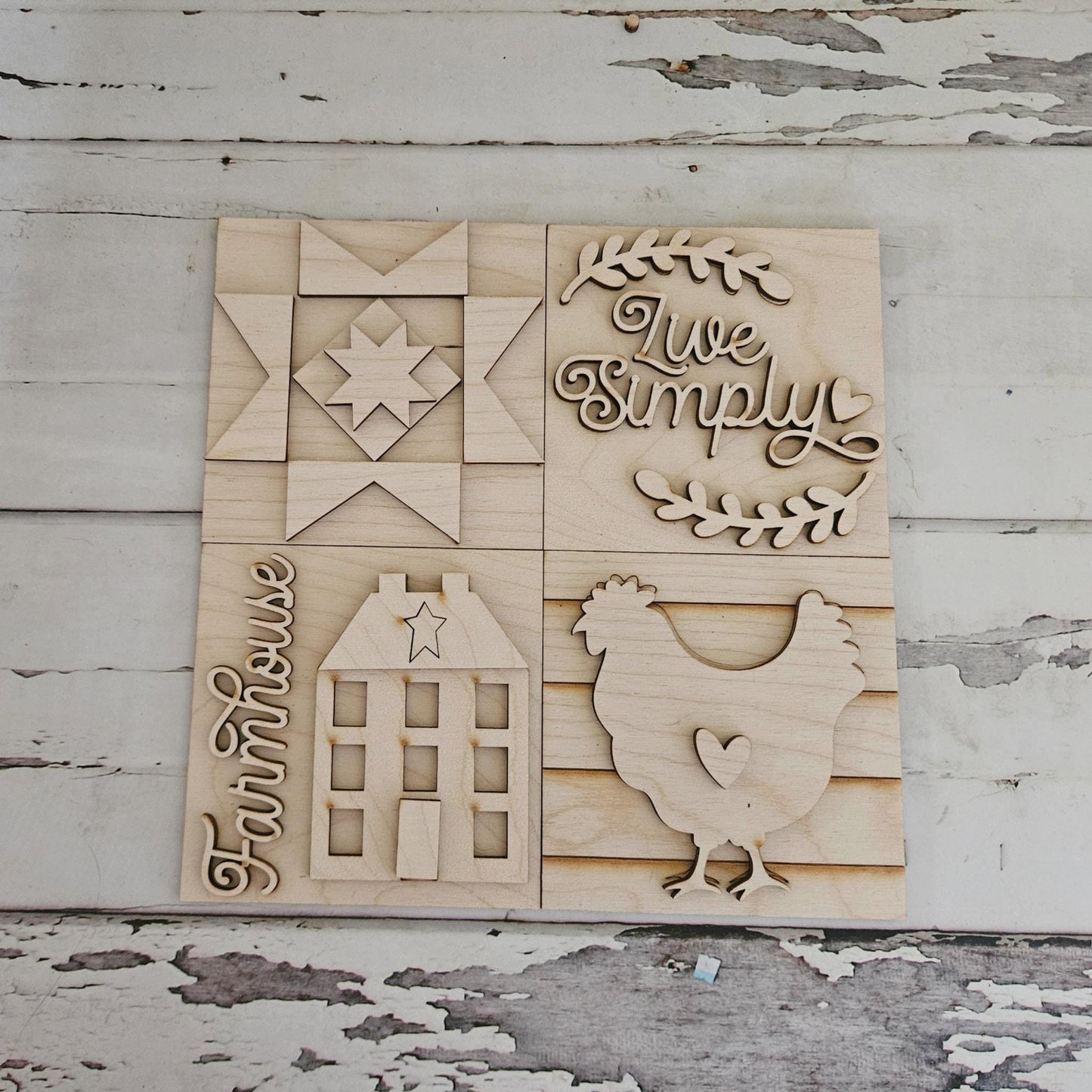 DIY Farmhouse Tiered Tray Decor - Unfinished Birch Wood Home Signs