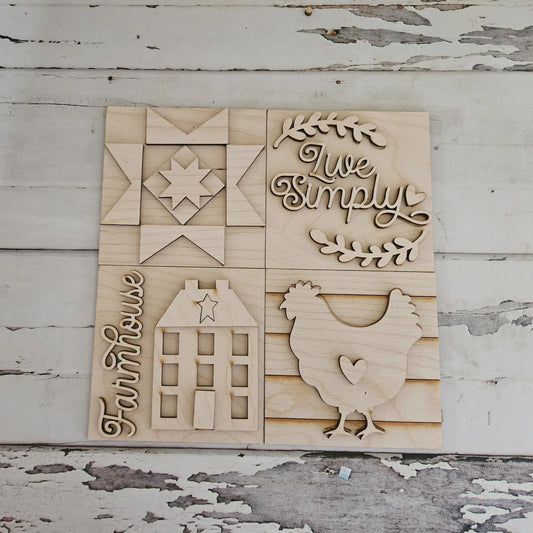 DIY Farmhouse Tiered Tray Decor - Unfinished Birch Wood Home Signs