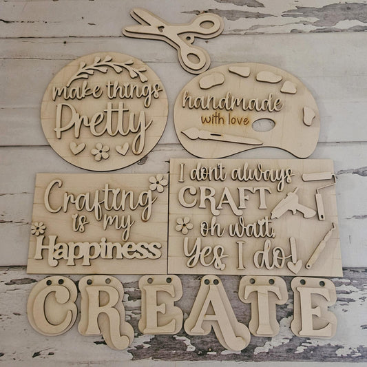 DIY Craft Tiered Tray Decor Blank, Unpainted Wood Sign Kit