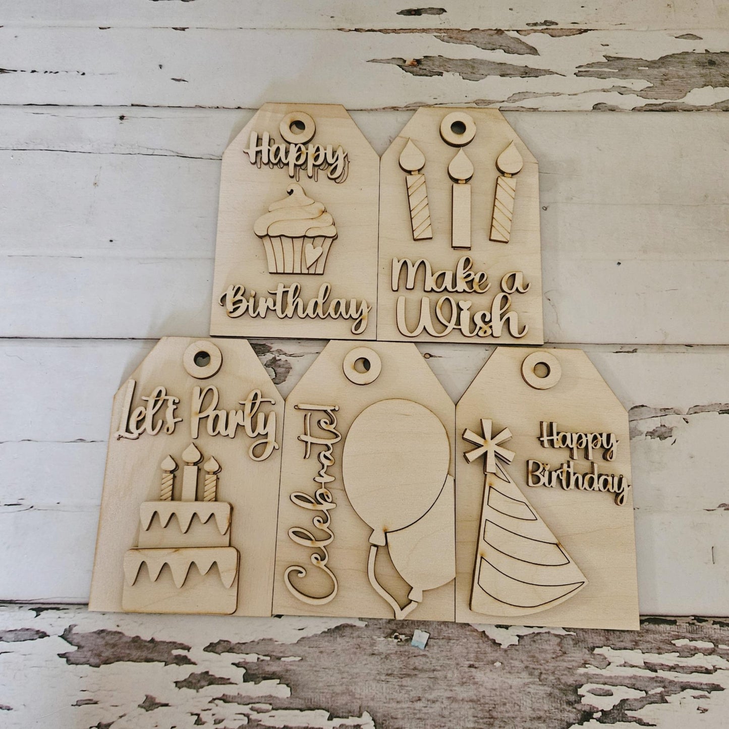 DIY Birthday Ornaments Kit – Unpainted Wood Craft Set