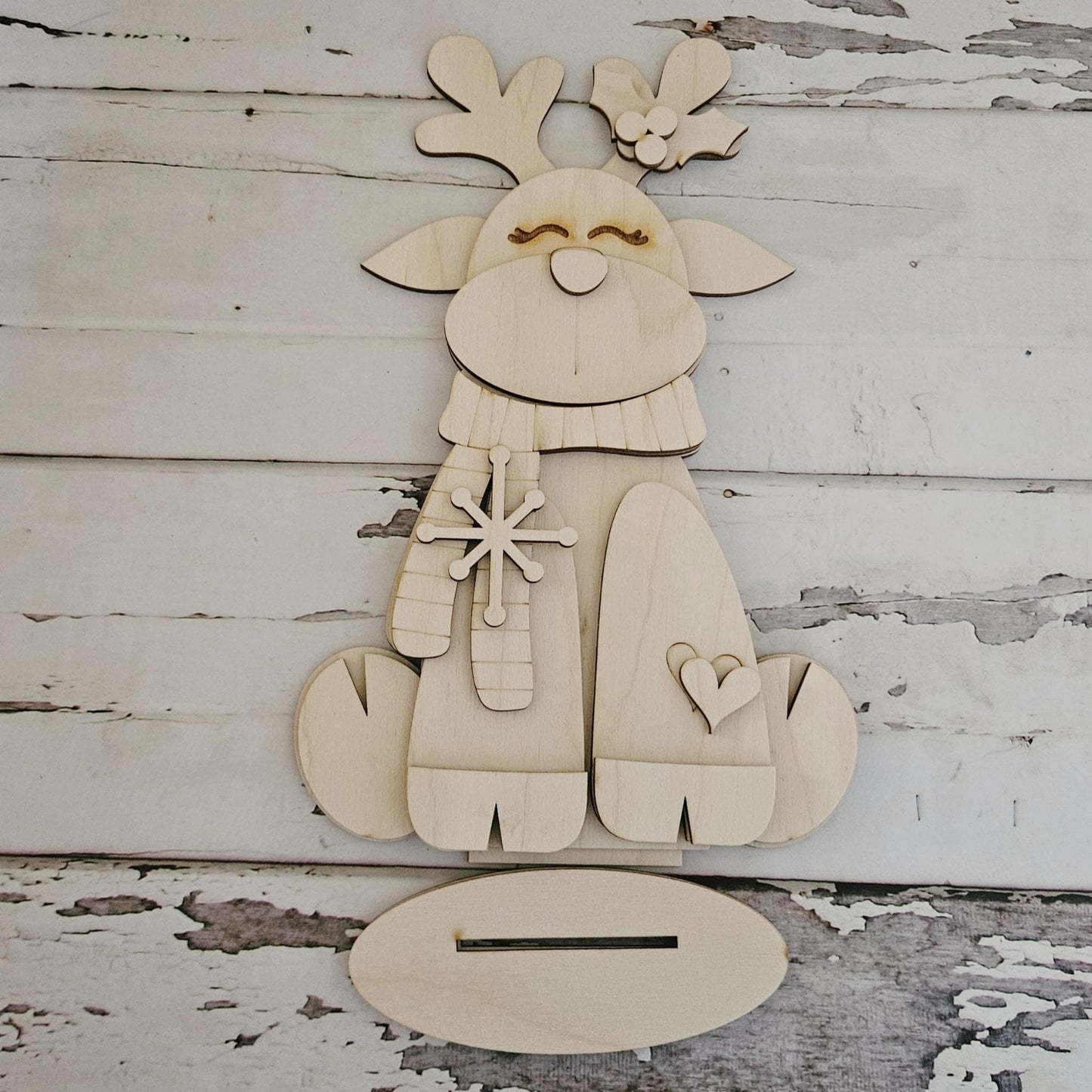 Christmas Reindeer Shelf Sitter, Unfinished Wood DIY Decor