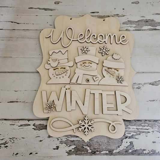 DIY Winter Snowman Door Hanger Kit | Unpainted Wood Craft