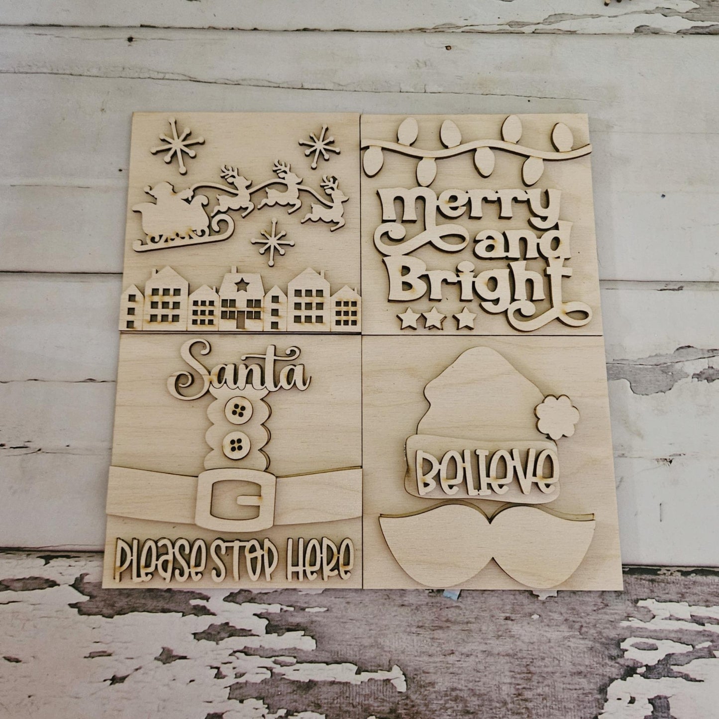Christmas Tiered Tray DIY Kit: Unfinished Birch Wood 3D Decor