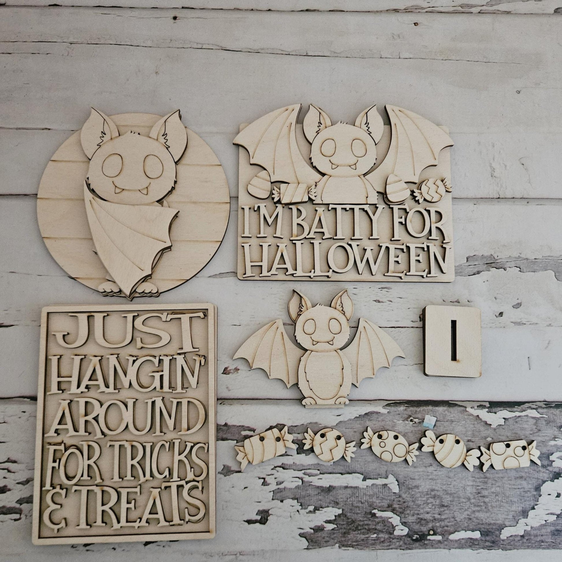 DIY Halloween Tiered Tray Decor Blanks: Unpainted Wood Bundle