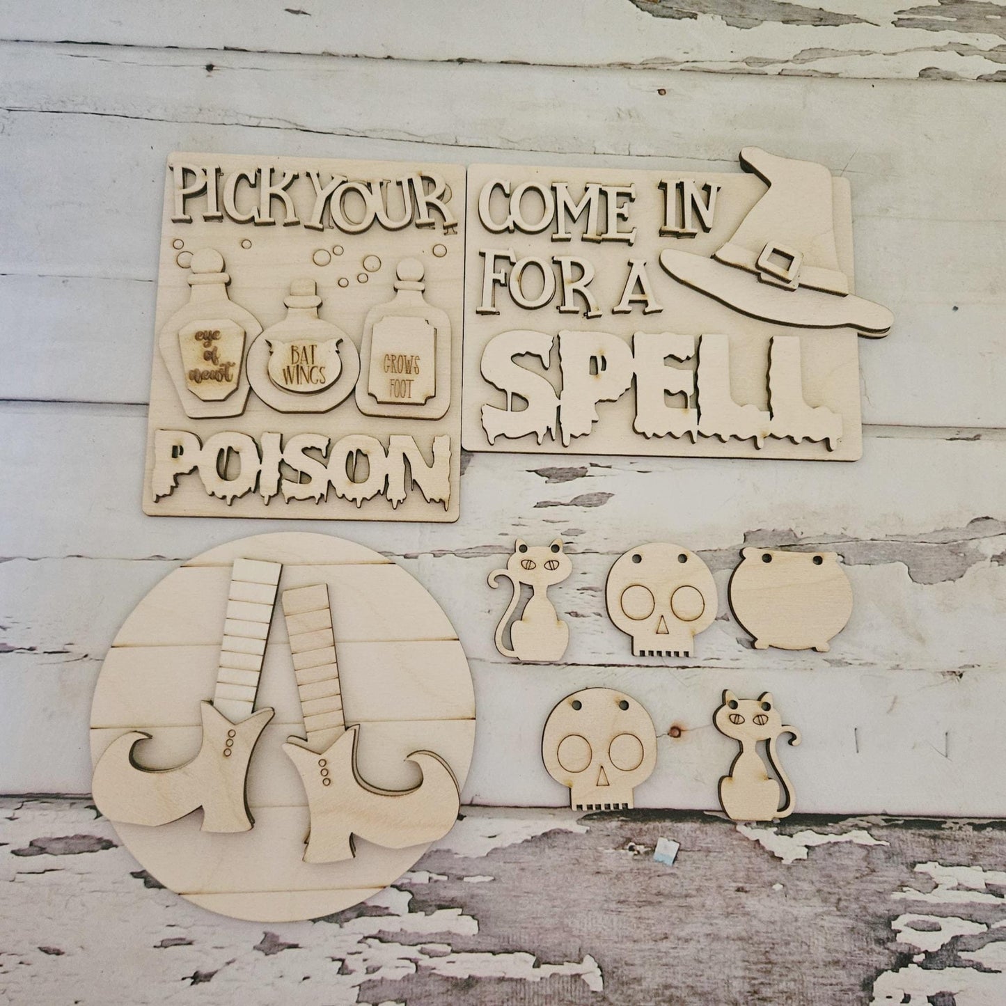 DIY Halloween Tiered Tray Decor Bundle: Unpainted Wood Craft Blanks