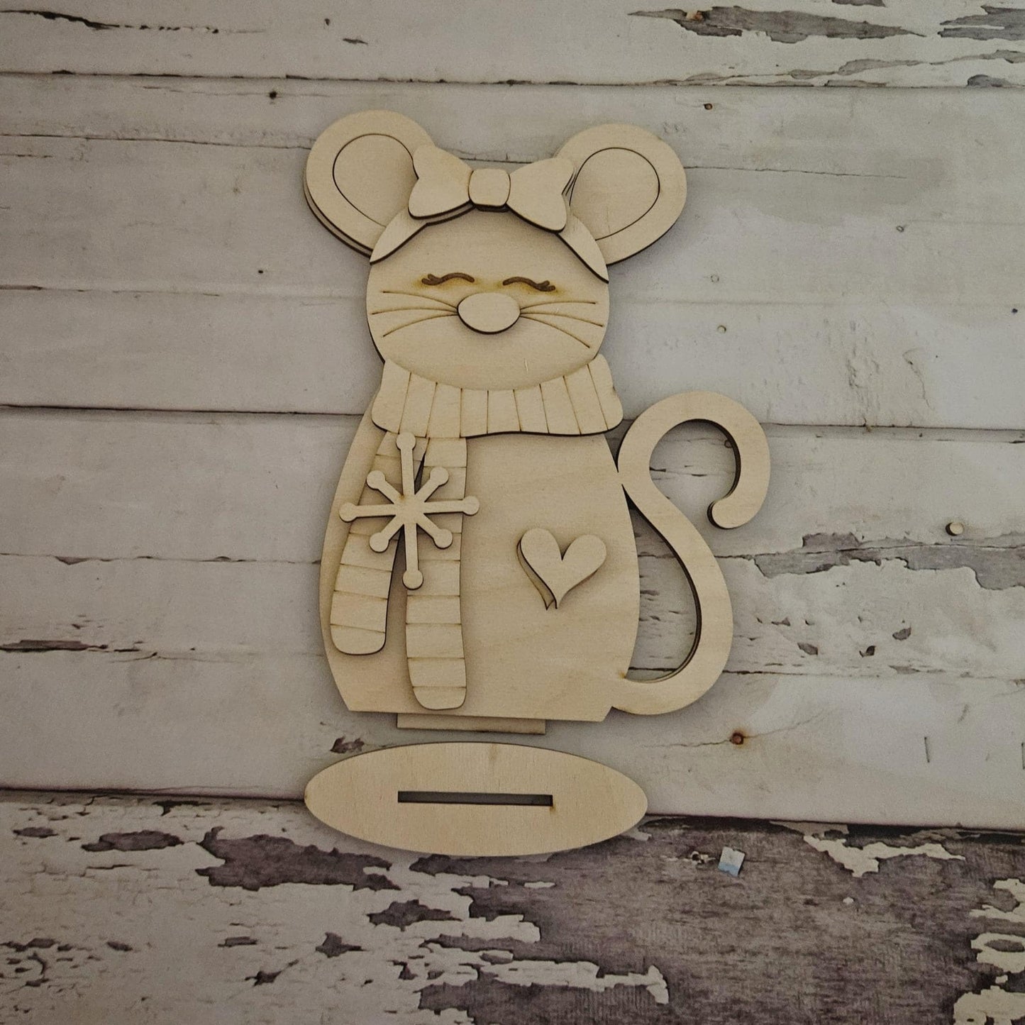 DIY winter mouse shelf sitter: Unfinished Christmas home decor
