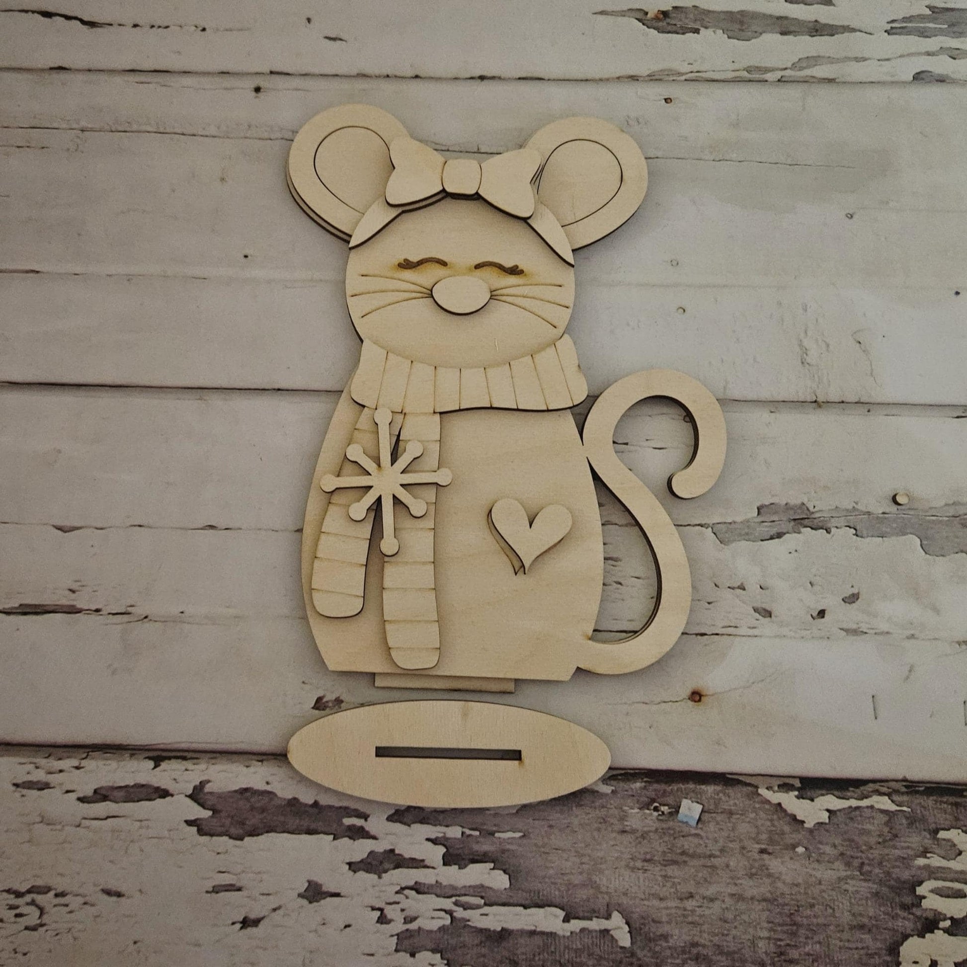DIY winter mouse shelf sitter: Unfinished Christmas home decor