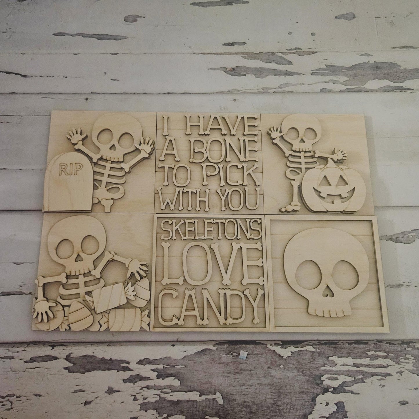 DIY Halloween Tiered Tray Decor Bundle: Unfinished Birch Wood Blanks