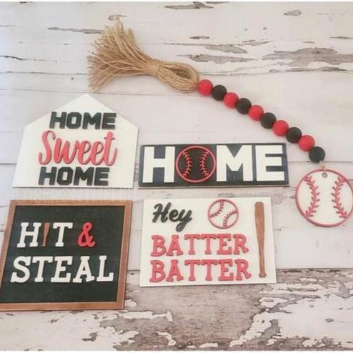 DIY baseball tiered tray signs: Unfinished Sports home decor