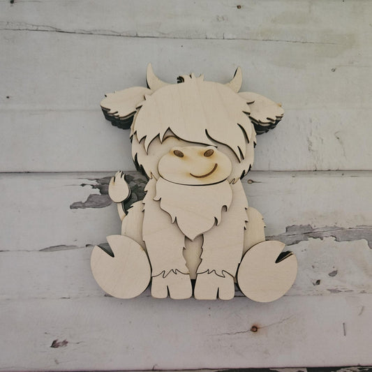 DIY highland cow shelf sitter: Unfinished cow home decor tiered tray