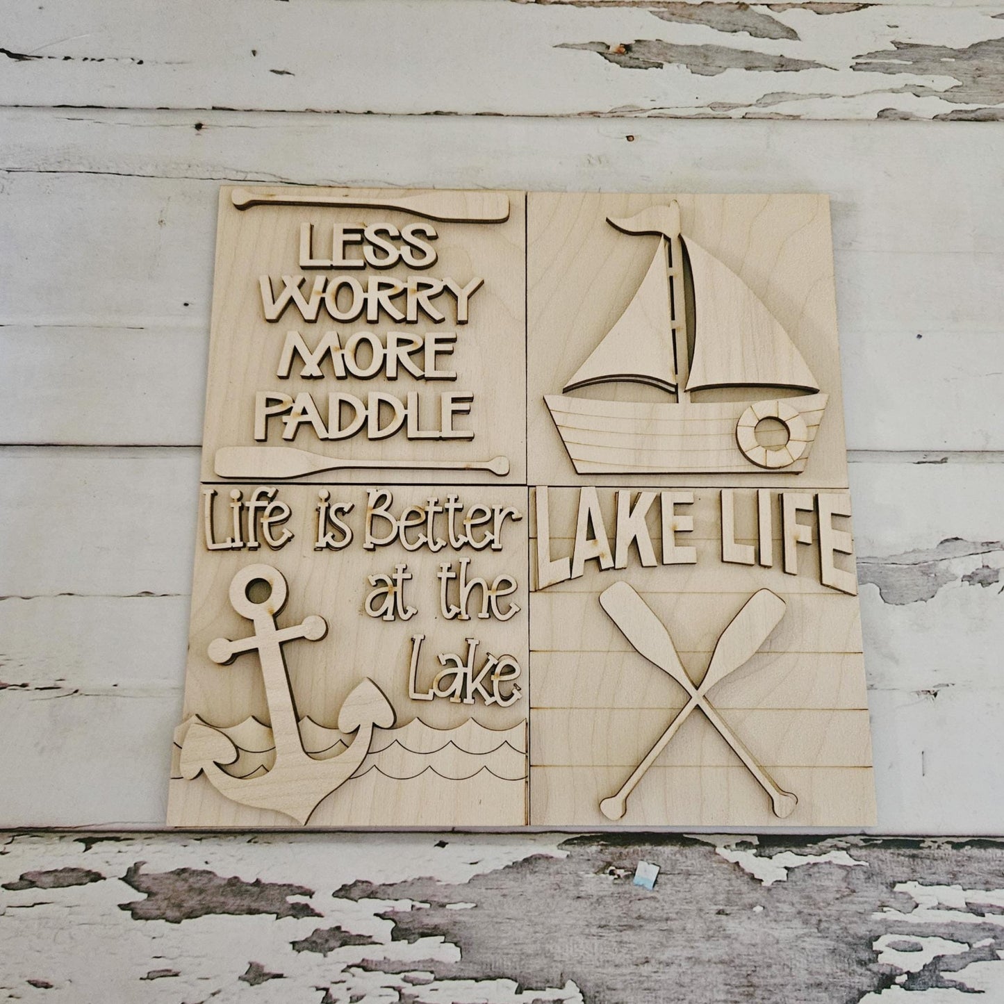 DIY lake interchangeable signs: Make your own lake tiered tray decor