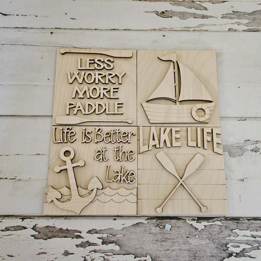 DIY lake interchangeable signs: Make your own lake tiered tray decor