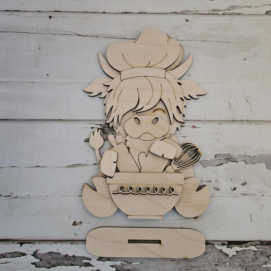 DIY Highland Cow Chef Shelf Sitter Kit: Unpainted Wood Decor