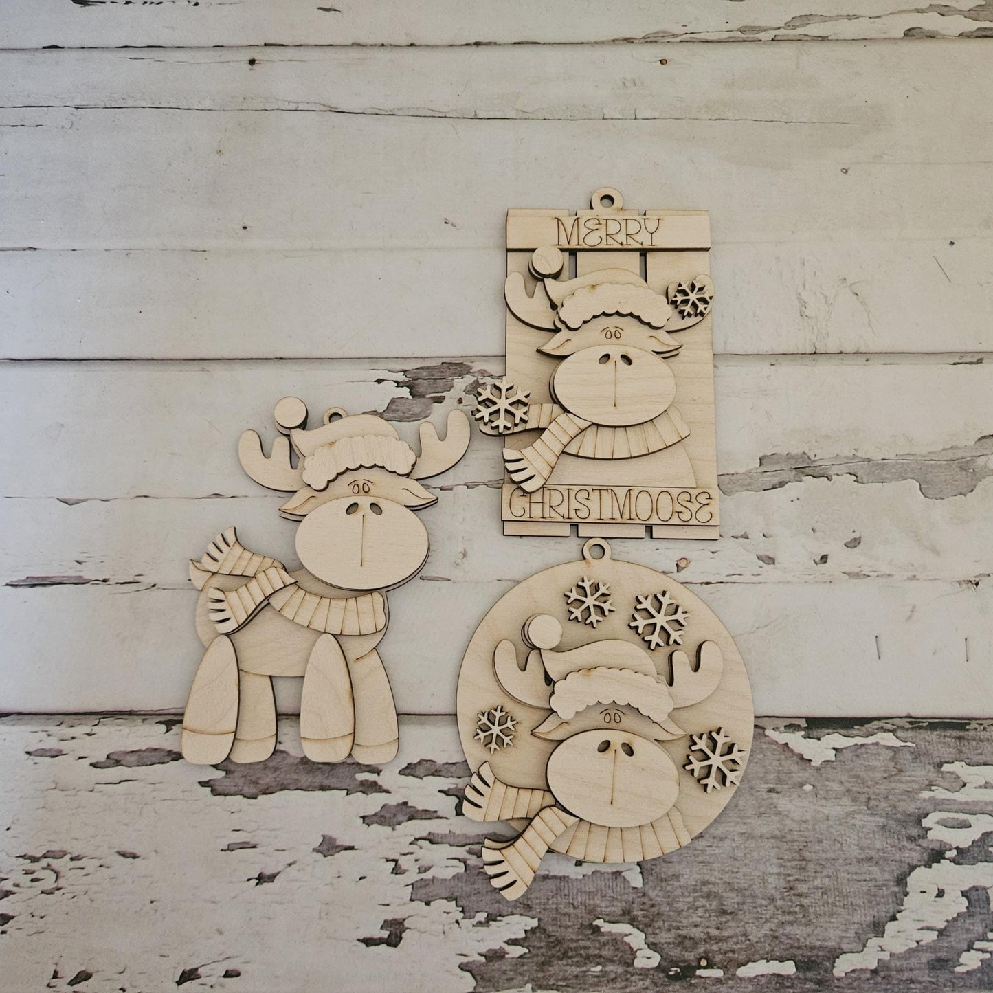 DIY Moose Christmas Ornaments: Unfinished Wood Craft, Set of 9