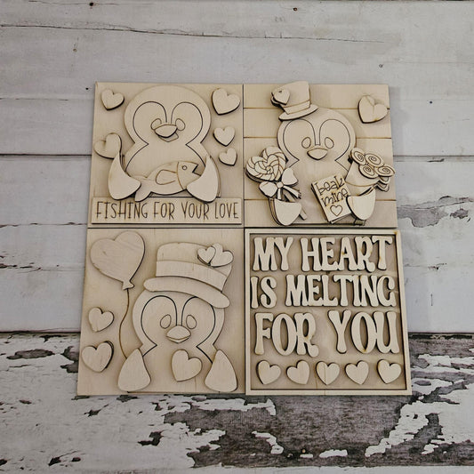 DIY Penguin interchangeable sign, Make your own Valentine's Day tiered tray decor