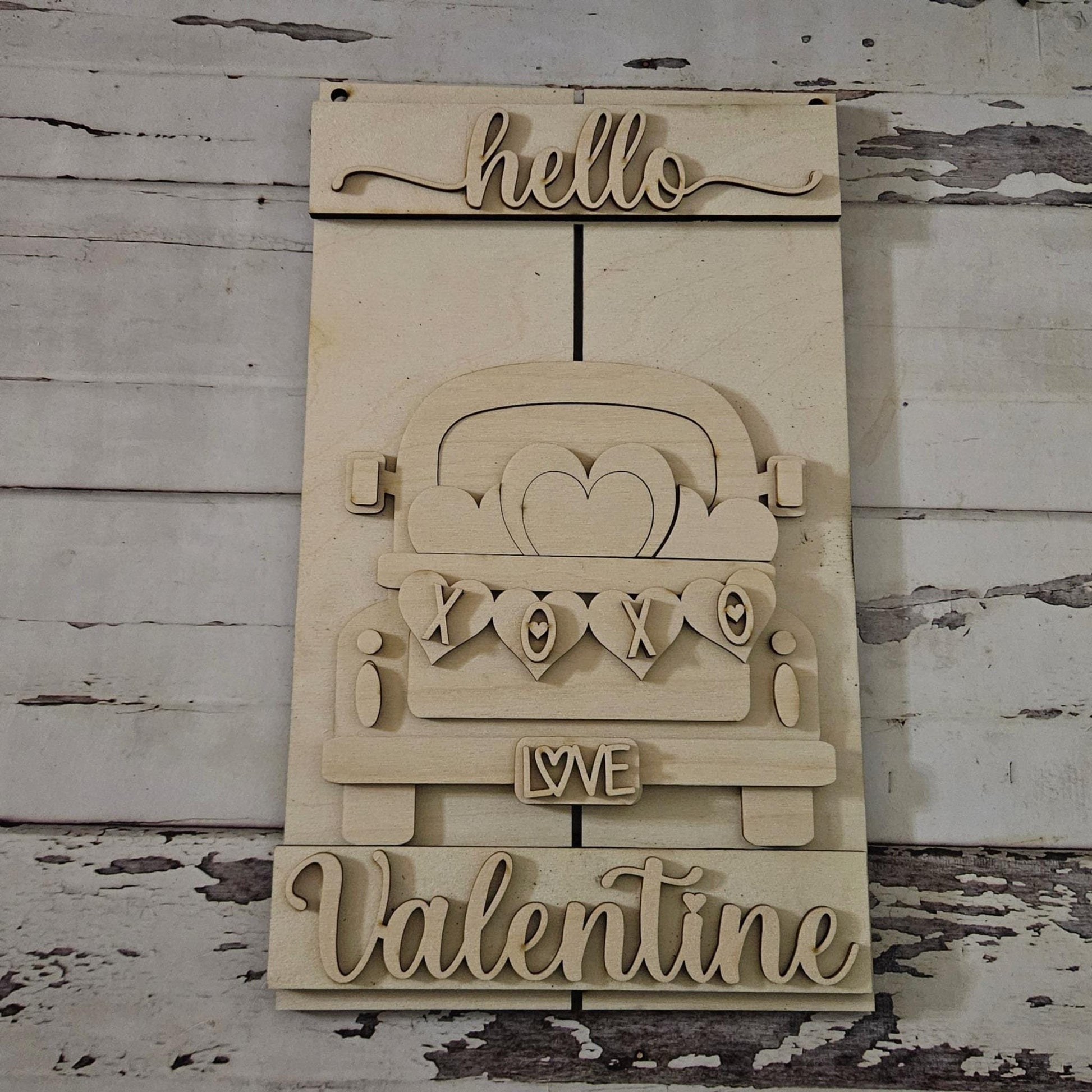 DIY Valentine's Door Hanger Kit; Unfinished Birch Wood
