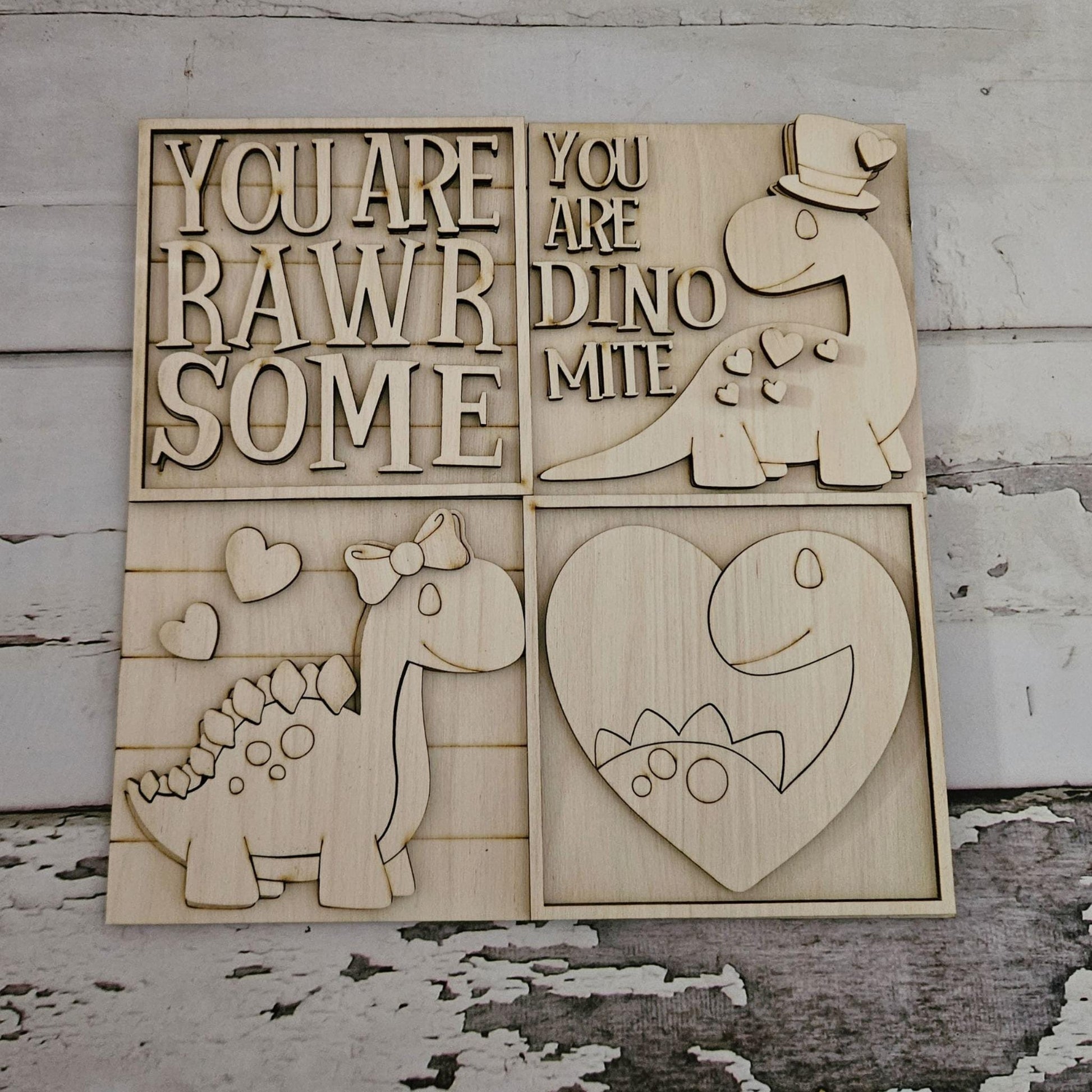 DIY Dinosaur interchangeable sign, Make your own Valentine's Day tiered tray decor
