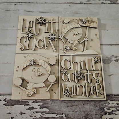 DIY Snowman interchangeable signs, Make your own winter tiered tray decor