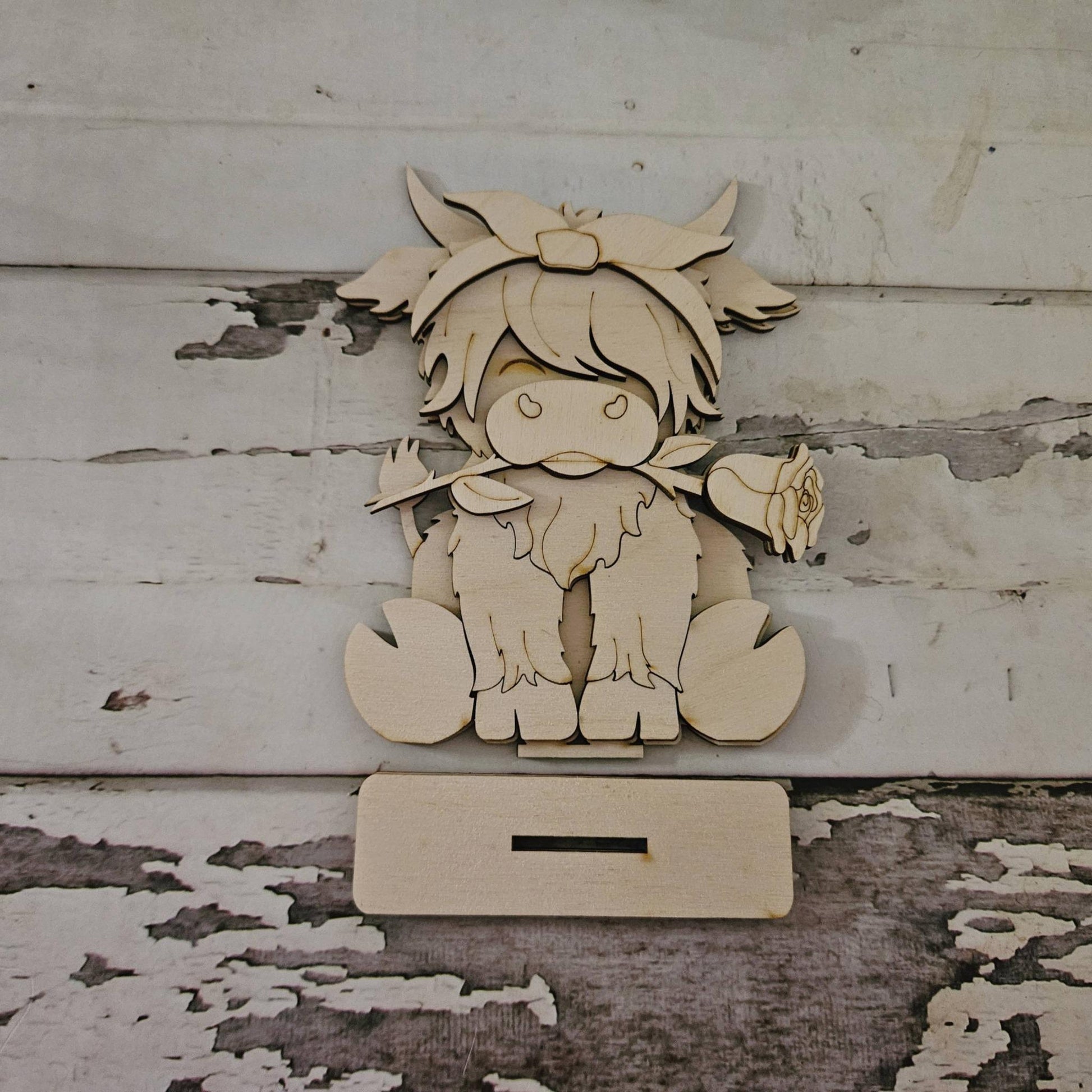 DIY Valentine's Day shelf sitter; Make your own Highland cow home decor