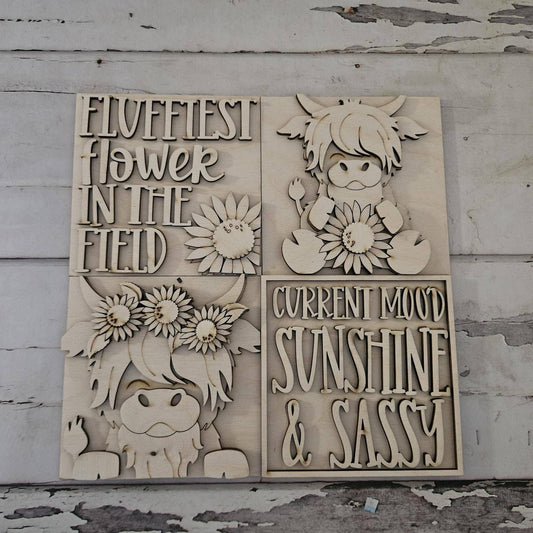 DIY sunflower interchangeable sign, Make your own Highland cow tiered tray decor 4.25x4.25