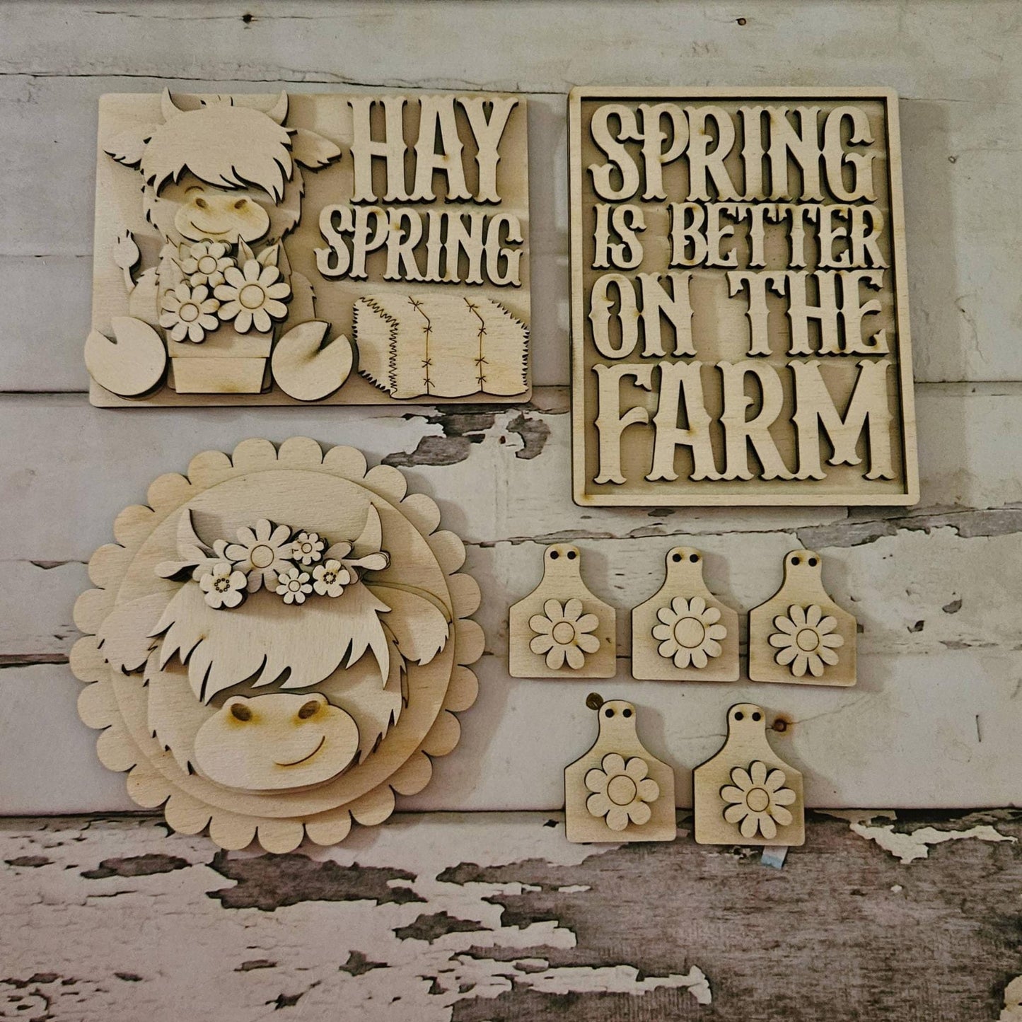 DIY Spring tiered tray decor, Make your own highland cow home decor