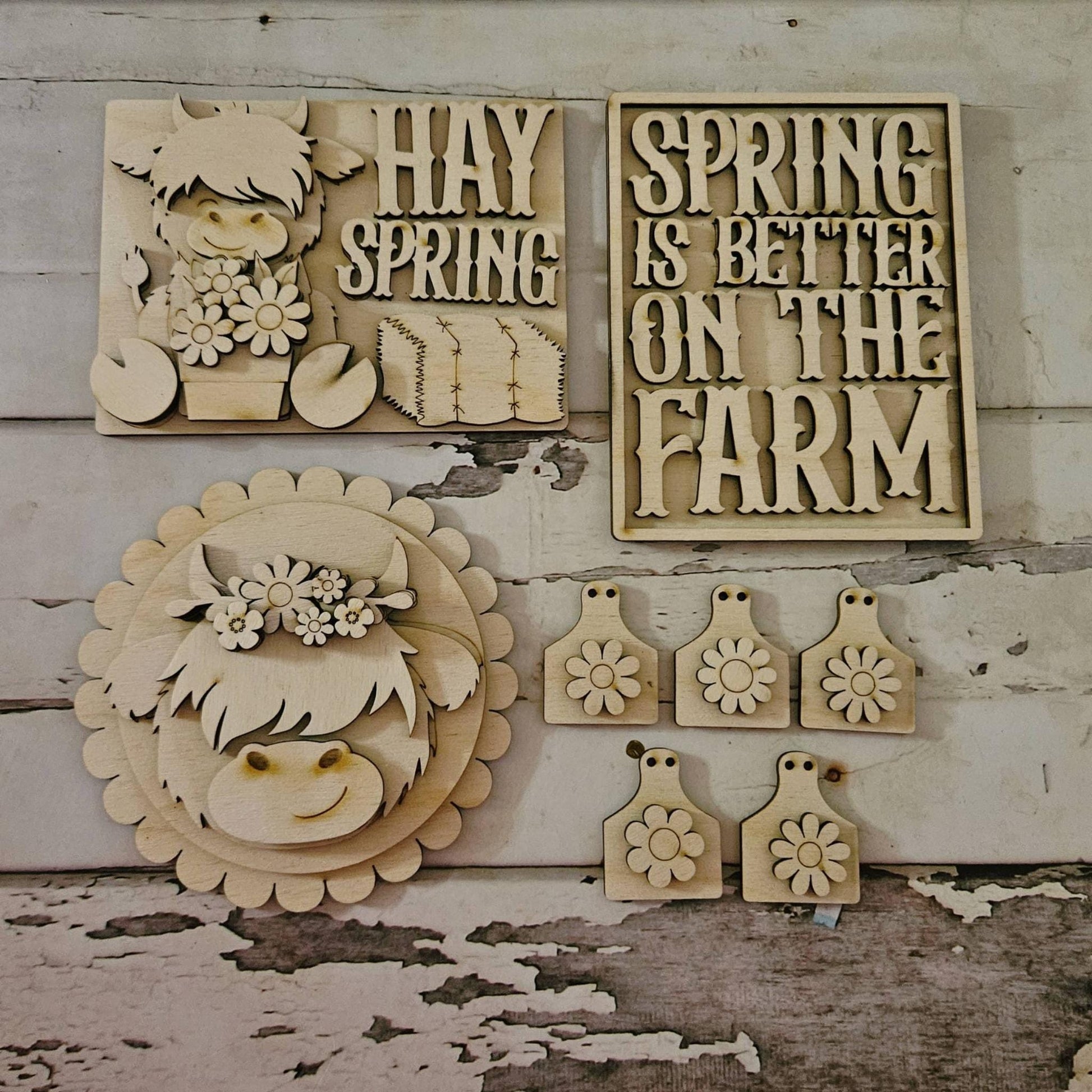 DIY Spring tiered tray decor, Make your own highland cow home decor
