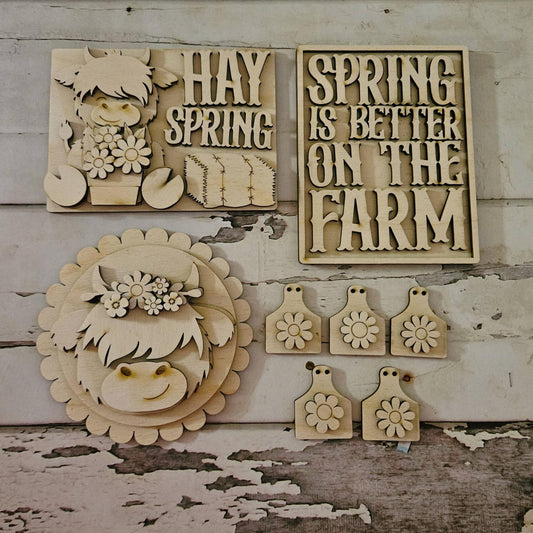 DIY Spring tiered tray decor, Make your own highland cow home decor