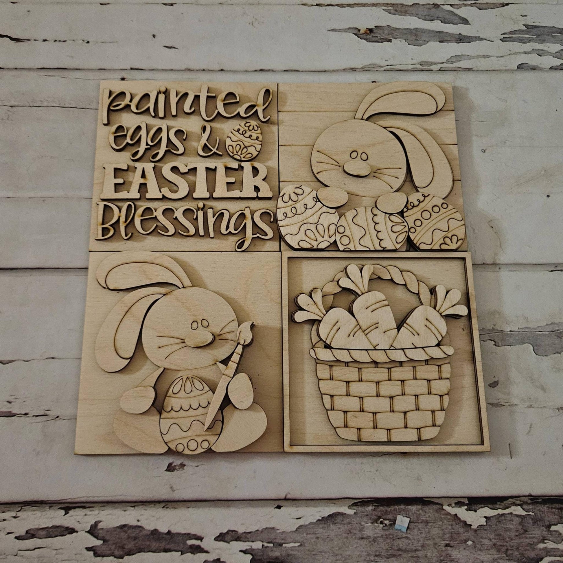 DIY Easter Interchangeable Sign – Unfinished Birch Tiered Tray Decor