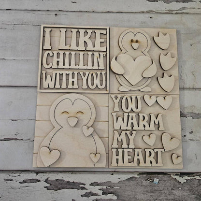 DIY Penguin interchangeable signs, Make your own winter tiered tray decor