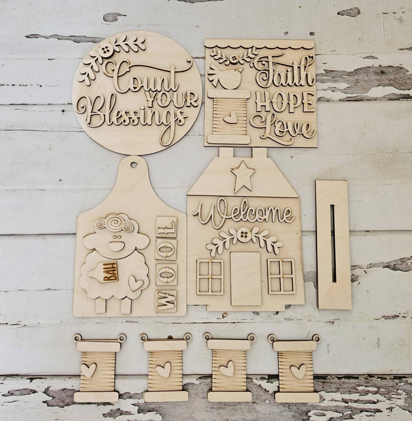 DIY Heirloom Folk Art Blank Set, Unpainted Craft Kit