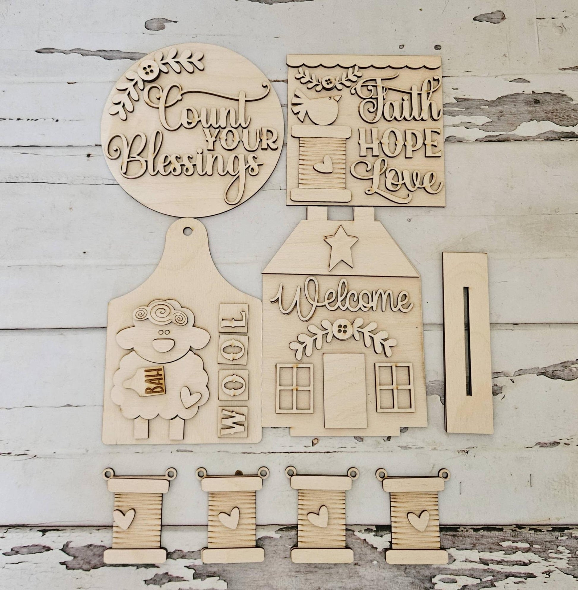 DIY Heirloom Folk Art Blank Set, Unpainted Craft Kit
