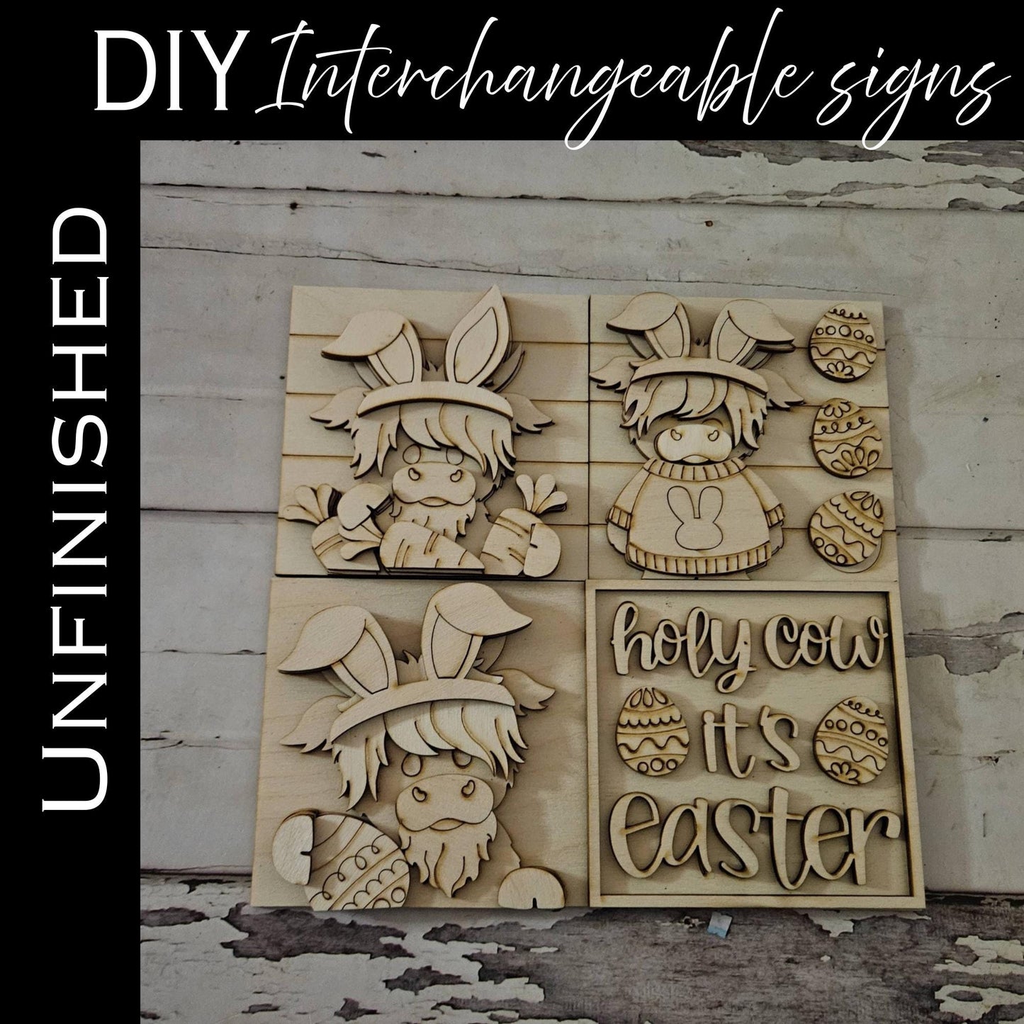 DIY Easter Interchangeable Sign – Unfinished Birch Tiered Tray Decor
