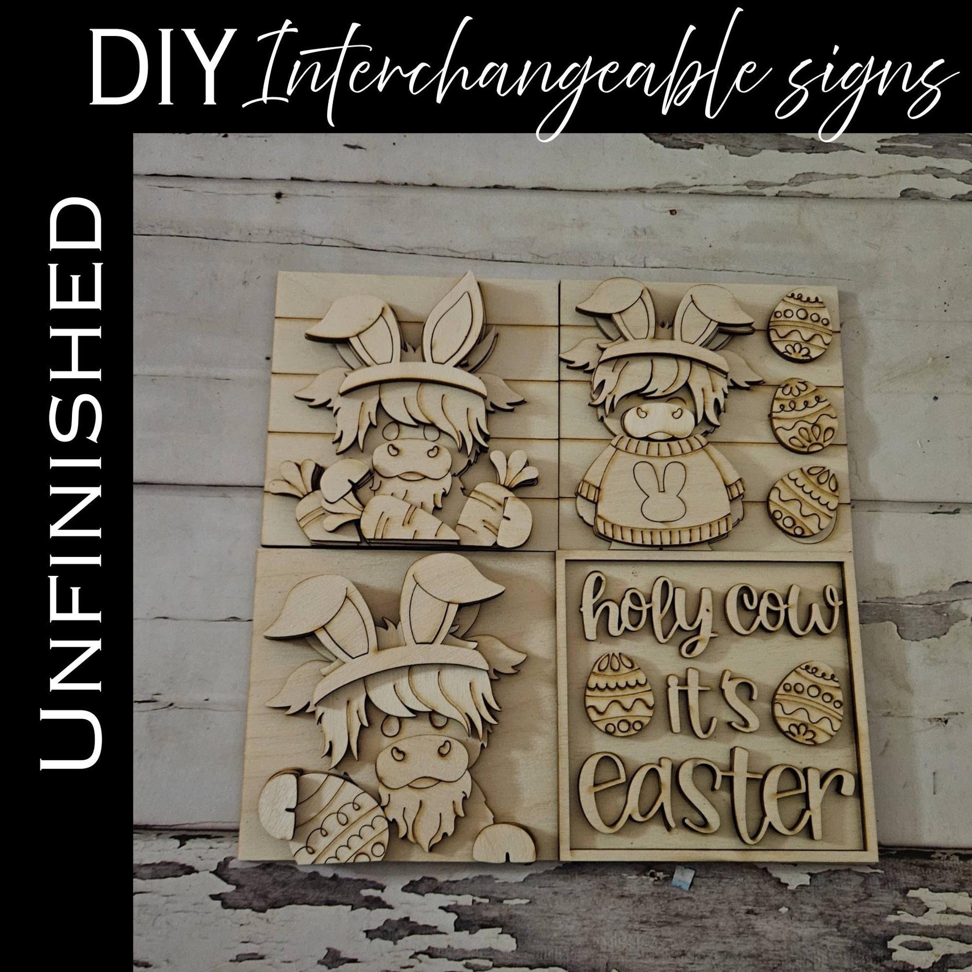 DIY Easter Interchangeable Sign – Unfinished Birch Tiered Tray Decor