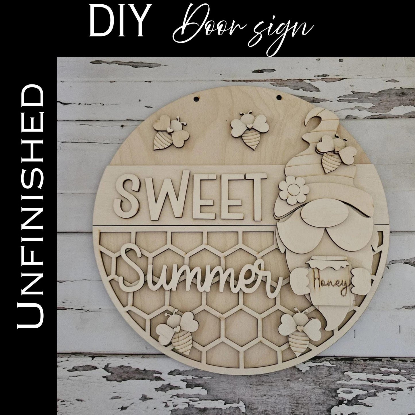 Honey Bee Summer Door Hanger Blank | DIY Wood Decor Kit