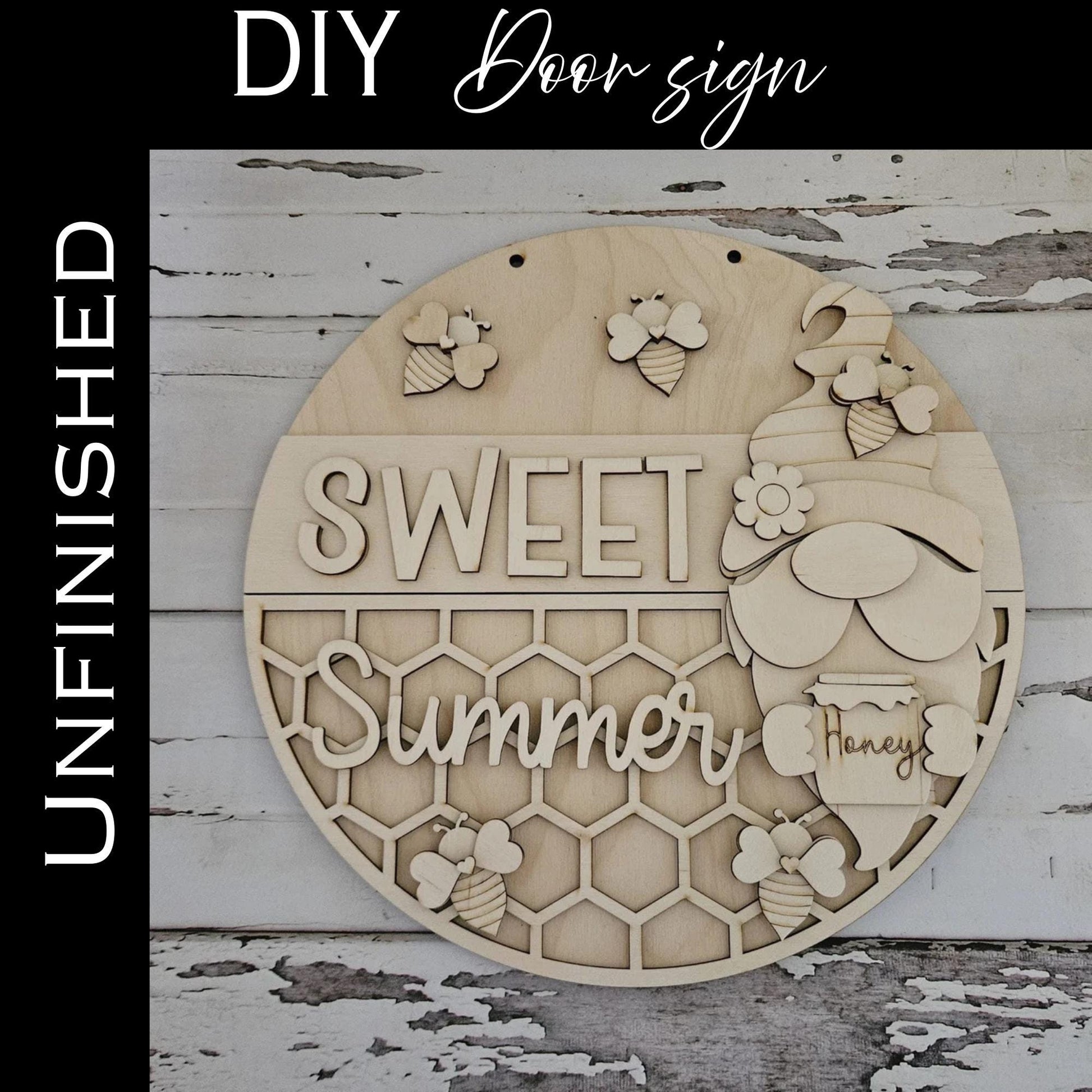 Honey Bee Summer Door Hanger Blank | DIY Wood Decor Kit