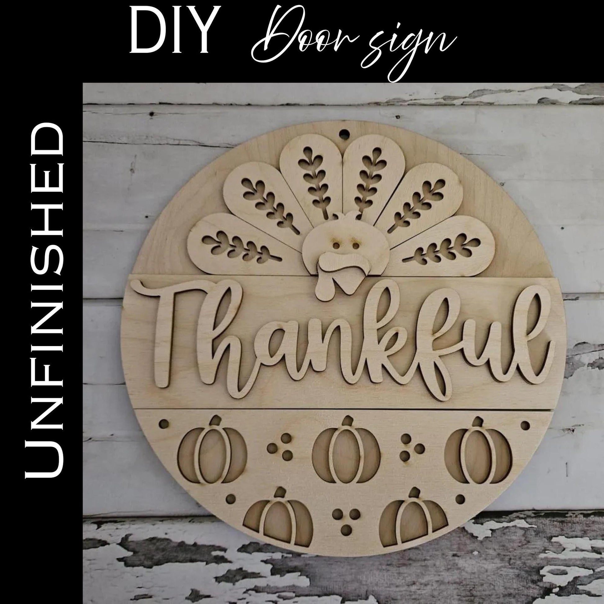 DIY Thanksgiving Door Hanger - Turkey & Pumpkins Wood Blank