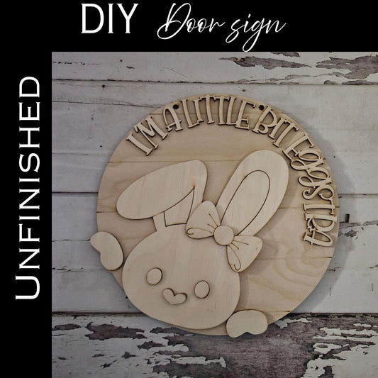 DIY Easter Bunny Door Hanger Kit - Unfinished Birch Wood Sign